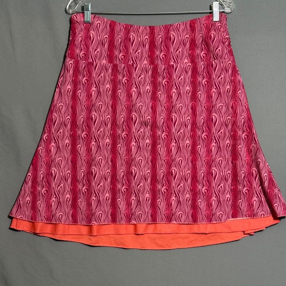 Cabelas Womens Reversible A-Line Skirt Pink Burgundy‎ Swirl Coral Orange Medium